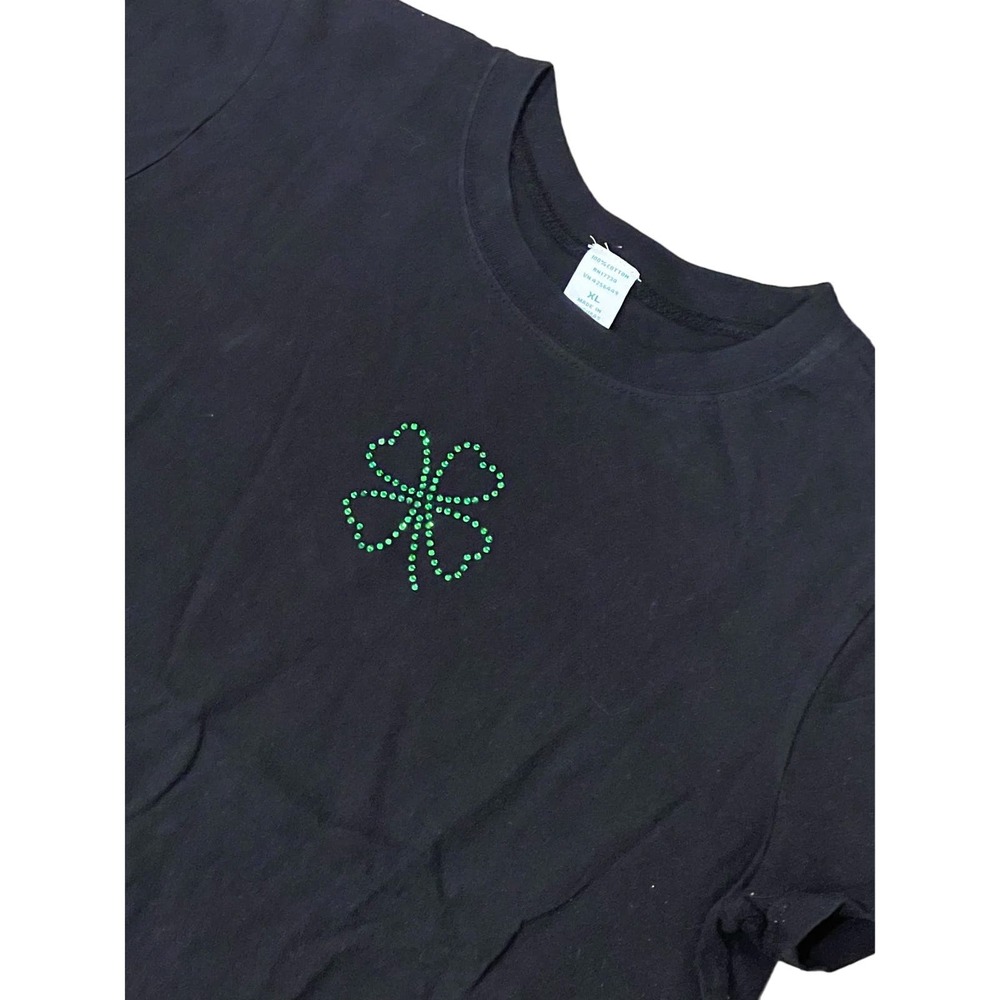 St Patrick's Day, Black‎ Tee with Shamrock, XL, #658-E